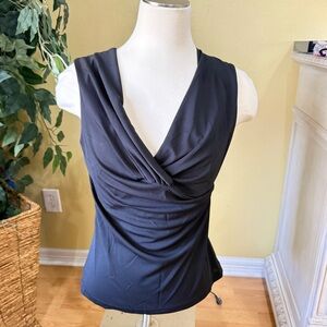BCBG Paris Black Drape Front Sleeveless Blouse Size M Elegant
